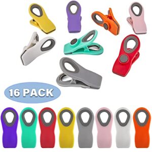 NBTORCH 16 Pcs Bag Clips with Magnet - 8 Assorted Bright Colors Chip Clips Bag Clips Food Clips, Magnetic Clips, Plastic Clips for Bread Bags, Snack Bags, Food Packages (Opaque)