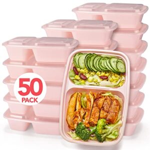 glotoch 50 pack pink meal prep container 2 compartments, microwavable to go containers, bpa-free food prep containers- take out food containers for salad/lunch- freezer&dishwasher safe, stacable