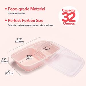 Glotoch 50 Pack Pink Meal Prep Container 2 Compartments, Microwavable To Go Containers, BPA-Free Food Prep Containers- Take Out Food Containers For Salad/Lunch- Freezer&Dishwasher Safe, Stacable