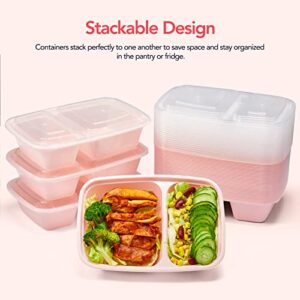 Glotoch 50 Pack Pink Meal Prep Container 2 Compartments, Microwavable To Go Containers, BPA-Free Food Prep Containers- Take Out Food Containers For Salad/Lunch- Freezer&Dishwasher Safe, Stacable