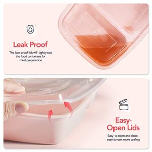 Glotoch 50 Pack Pink Meal Prep Container 2 Compartments, Microwavable To Go Containers, BPA-Free Food Prep Containers- Take Out Food Containers For Salad/Lunch- Freezer&Dishwasher Safe, Stacable