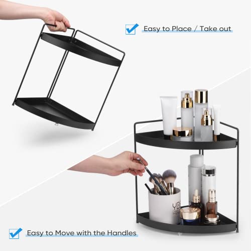 2 Tier Corner Shelf Rack Kitchen Counter Cabinet Bathroom Organizer Makeup Cosmetic countertop Organization and Storage Under Sink Organizers Perfume Trays for Dresser Black