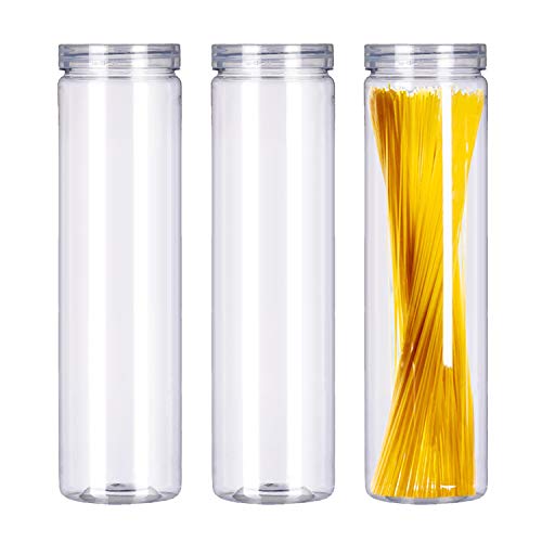 FEOOWV Set of 3Pcs Clear Plastic Food Storage Jar with Lid, Round Transparent Skinny Storage Container for Spaghetti, Pasta and Dry goods(2.1" Diameter x 11.8" Height)