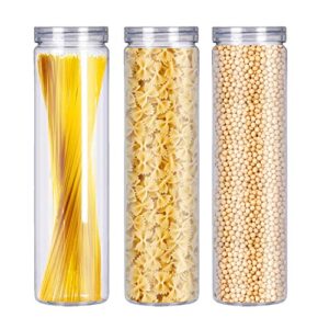 FEOOWV Set of 3Pcs Clear Plastic Food Storage Jar with Lid, Round Transparent Skinny Storage Container for Spaghetti, Pasta and Dry goods(2.1" Diameter x 11.8" Height)