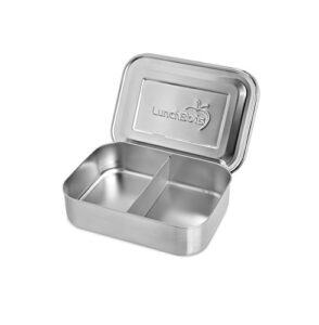 lunchbots small snack packer toddler bento box – extra small divided stainless steel snack container – 2 compartments for fruits, vegetables and finger foods – dishwasher safe – stainless lid