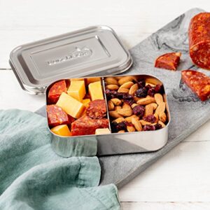 LunchBots Small Snack Packer Toddler Bento Box - Extra Small Divided Stainless Steel Snack Container - 2 Compartments for Fruits, Vegetables and Finger Foods - Dishwasher Safe – Stainless Lid