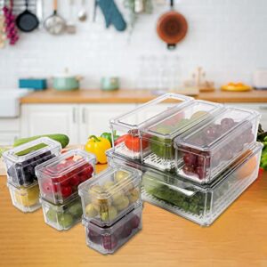 MorTime 10 Pack Refrigerator Organizer Bins with Lids, 3 Sizes Stackable Food Storage Containers Clear Plastic Organizers for Food Fruit Drinks Snacks in Kitchen Fridge Freezers