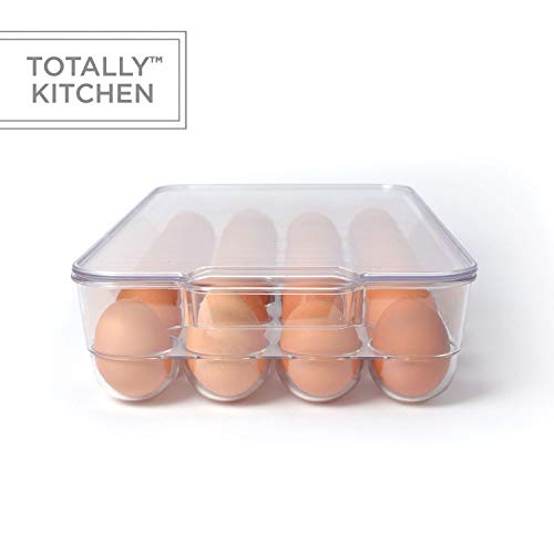 Totally Kitchen Egg Holder for Refrigerator, Fridge Organizers and Storage Clear, BPA-Free Plastic Storage Containers with Lid & Handles, 28 Eggs Tray Bins