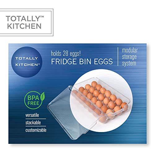 Totally Kitchen Egg Holder for Refrigerator, Fridge Organizers and Storage Clear, BPA-Free Plastic Storage Containers with Lid & Handles, 28 Eggs Tray Bins