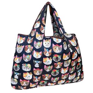 allydrew large foldable tote nylon reusable grocery bag, crazy cats