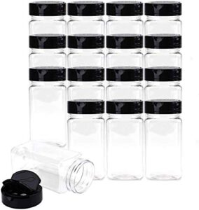 bekith 16 pack 9 oz plastic spice jars bottles containers with black cap – perfect for storing spice, herbs and powders