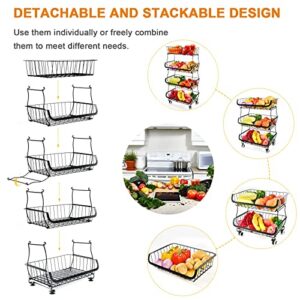 Fruit Vegetable Storage Basket, 5 Tier Stackable Metal Wire Storage Baskets with Wheels, Fruit Vegetable Produce Basket Organizer Bins for Kitchen, Pantry, Bathroom