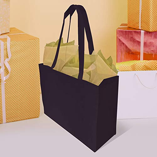 Large Tote Bags - 12 Pack Large Black Reusable Gift Bags, Shopping Bags with Handles in Bulk, Grocery Bags, Durable Fabric Tote Bags, Merchandise Bags, Foldable, Strong and Eco Friendly - 16x6x12