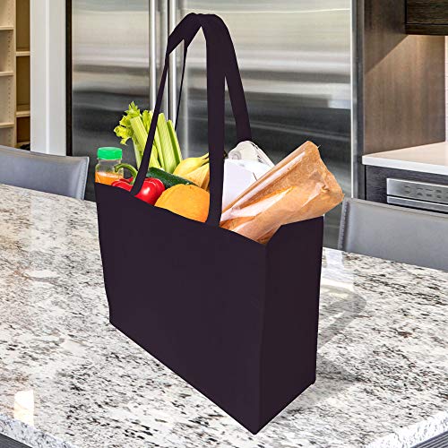 Large Tote Bags - 12 Pack Large Black Reusable Gift Bags, Shopping Bags with Handles in Bulk, Grocery Bags, Durable Fabric Tote Bags, Merchandise Bags, Foldable, Strong and Eco Friendly - 16x6x12