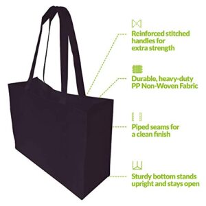 Large Tote Bags - 12 Pack Large Black Reusable Gift Bags, Shopping Bags with Handles in Bulk, Grocery Bags, Durable Fabric Tote Bags, Merchandise Bags, Foldable, Strong and Eco Friendly - 16x6x12