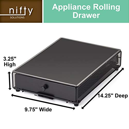 Nifty Appliance Rolling Drawer – White Open Mesh, Office or Home Kitchen Counter Organizer, Non-Slip Mat Top for Coffee Maker, Stand Mixer, Blender, Toaster