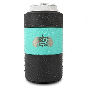 toadfish non-tipping can cooler for 12oz cans – suction cup can cooler for beer & soda – includes slim can adapter – stainless steel double-wall vacuum insulated cooler – teal