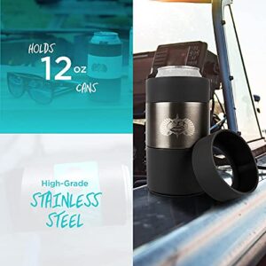 Toadfish Non-Tipping Can Cooler for 12oz Cans - Suction Cup Can Cooler for Beer & Soda - Includes Slim Can Adapter - Stainless Steel Double-Wall Vacuum Insulated Cooler - Teal