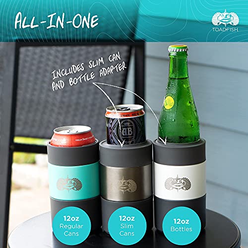 Toadfish Non-Tipping Can Cooler for 12oz Cans - Suction Cup Can Cooler for Beer & Soda - Includes Slim Can Adapter - Stainless Steel Double-Wall Vacuum Insulated Cooler - Teal