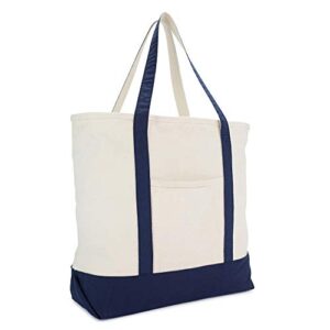 dalix 22″ large cotton canvas zippered shopping tote grocery bag in navy blue