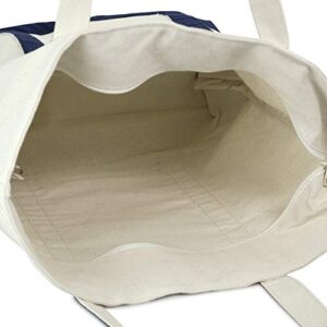 DALIX 22" Large Cotton Canvas Zippered Shopping Tote Grocery Bag in Navy Blue