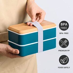 PARACITY Bento Box for Adults/Kids, Stackable Japanese Bento Lunch Box, Large Capacity Dishwasher Safe Lunch Container with PC Lid, Includes Sauce Cup, 2*Divider, Cutlery, Food-Safe