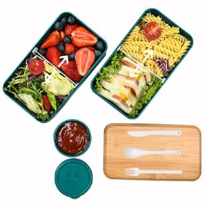 PARACITY Bento Box for Adults/Kids, Stackable Japanese Bento Lunch Box, Large Capacity Dishwasher Safe Lunch Container with PC Lid, Includes Sauce Cup, 2*Divider, Cutlery, Food-Safe