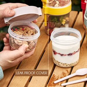 Crystalia Yogurt Parfait Cups with Lids, Large Breakfast On the Go Plastic Bowls with Topping Cereal Oatmeal Salad or Fruit Container with Spoon for Snack Box, Reusable Set of 4 (Large 22 oz)