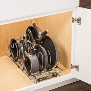 Lynk Professional® Pot and Pan Organizer for Cabinet - Pull Out Pan Organizer Rack - Slide Out Pans and Pots Lid Holder - Under Cabinet Kitchen Organization and Storage - 11" Wide x 21" Deep - Chrome