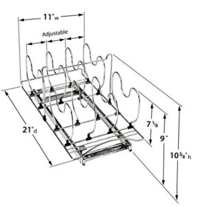 Lynk Professional® Pot and Pan Organizer for Cabinet - Pull Out Pan Organizer Rack - Slide Out Pans and Pots Lid Holder - Under Cabinet Kitchen Organization and Storage - 11" Wide x 21" Deep - Chrome