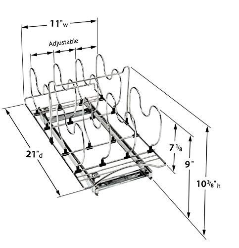 Lynk Professional® Pot and Pan Organizer for Cabinet - Pull Out Pan Organizer Rack - Slide Out Pans and Pots Lid Holder - Under Cabinet Kitchen Organization and Storage - 11" Wide x 21" Deep - Chrome