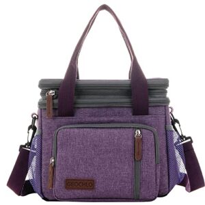 geochlo insulated lunch bag for women men, lunch box leakproof cooler tote with shoulder strap for work picnic school (purple)