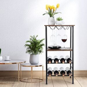 Wine Rack Table, FreeStanding Wine Bar Rack, Wine Bar Cabinet with GlassBottle Holder, Metal and Wood Industrial Wine Cabinet for Home, Floor Liquor Wine Cabinet Storage, for Bar Kitchen Dining