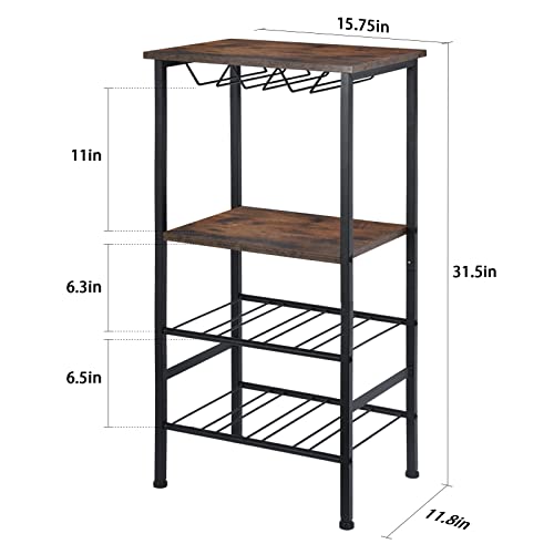 Wine Rack Table, FreeStanding Wine Bar Rack, Wine Bar Cabinet with GlassBottle Holder, Metal and Wood Industrial Wine Cabinet for Home, Floor Liquor Wine Cabinet Storage, for Bar Kitchen Dining