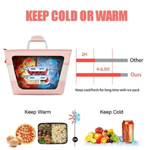 Lunch Bag, Wosweet Leakproof Insulated Lunch Box Cooler Bag for Women, Lunch Container Tote Bag with Zapper & Pocket, Pink