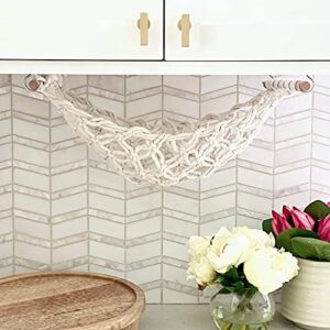 Fruit Hammock - Hanging Fruit Basket - Produce and Veggie Storage for Kitchen Under Cabinet - Banana Hook - Macrame Boho Modern (Natural)