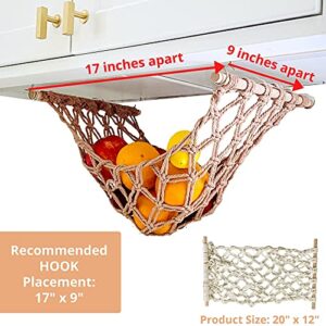 Fruit Hammock - Hanging Fruit Basket - Produce and Veggie Storage for Kitchen Under Cabinet - Banana Hook - Macrame Boho Modern (Natural)