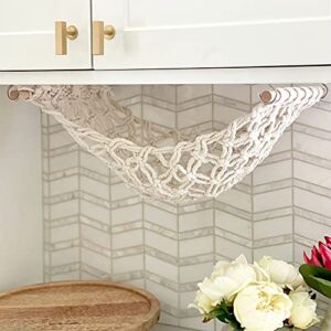 Fruit Hammock - Hanging Fruit Basket - Produce and Veggie Storage for Kitchen Under Cabinet - Banana Hook - Macrame Boho Modern (Natural)