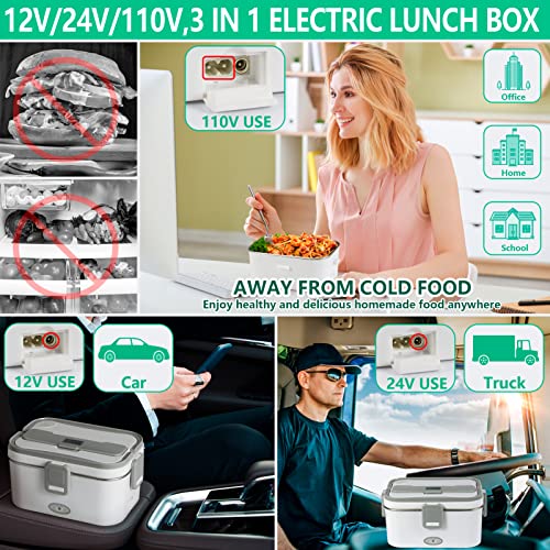 WinGaYe Electric Lunch Box 60W Faster Food Warmer, 1.8L Larger Self Heating Lunch Box,12V 24V 110V Portable Food Heater for Car Truck Work,Leakproof Removable Container with Cutlery for Adults