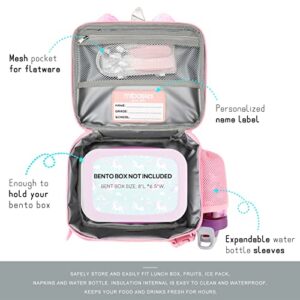 mibasies Kids Unicorn Insulated Lunch Box for Girls Rainbow Bag with Water Bottle Holder(Pink Blue Rainbow)