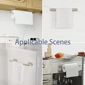 WZKALY Paper Towel Holder, Adhesive Paper Towel Holder Under Cabinet Self-Adhesive or Wall Mounted SUS304 Stainless Steel for Kitchen Bathroom Farmhouse Barbecue Laundry (Sliver)