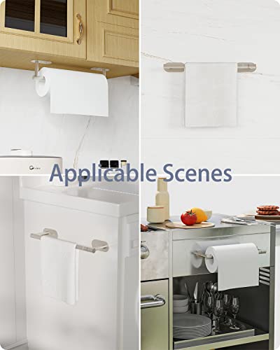 WZKALY Paper Towel Holder, Adhesive Paper Towel Holder Under Cabinet Self-Adhesive or Wall Mounted SUS304 Stainless Steel for Kitchen Bathroom Farmhouse Barbecue Laundry (Sliver)