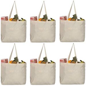 greenmile 6 pack canvas reusable grocery bags – cotton canvas grocery bag cloth shopping tote with long handles bulk – heavy duty grocery tote bag – large, foldable and lightweight – capacity 40 lbs