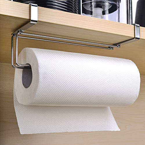 Numola Paper Towel Holder, Hanger Paper Rolls Rack Under Cabinets Less Than 1.4", Double Support Paper Towel Hook for Kitchen/Bathroom/Toilet/Pantry with 8 Anti-Skid Silicone Strips