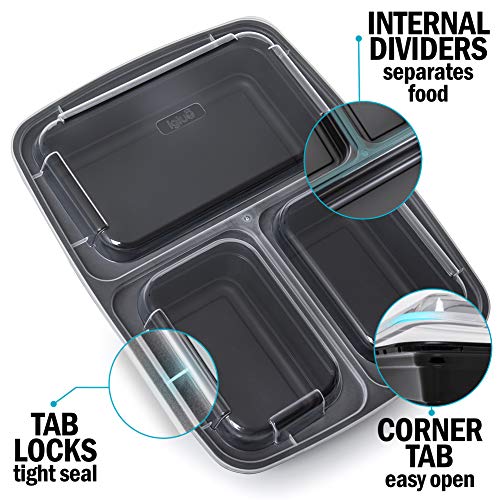 Igluu Meal Prep Containers [10 pack] 3 Compartment with Airtight Lids - Plastic Food Storage Bento Box - BPA Free - Reusable Lunch Boxes - Microwavable, Freezer and Dishwasher Safe (32 oz)