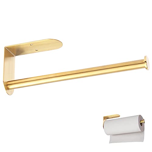 Gold Paper Towel Holder Under Cabinet, OBODING, Self Adhesive or Drilling, Paper Towel Holder Wall Mount, 304 Stainless Steel Towel Rack for Kitchen, Cabinet, Bathroom (12.05 inches)