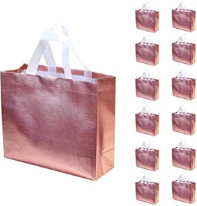 set of 12 glossy reusable grocery bags reusable gift bags with handles bachelorette gift bag non-woven bridesmaid gift bag for women birthday wedding party mother’s day christmas rose gold