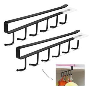 FANJURNEY 2PCS Mug Hooks Under Shelf Mug Holder Cups Storage Rack Drilling Free Coffee Cups Holder Kitchen Belts Scarf Hanging Hooks Rack, Fit for Flat Buttom Cabinet Without Any Lip