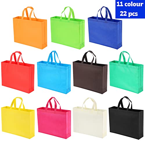 ROMROC Reusable Large Gift Bags 22-Pack Tote Bags Bulk for Trip Birthday Party, Mother's Day, Holiday, Christmas Day, Grocery Store, Supermarket, Outdoor Picnic etc, Assorted Colors