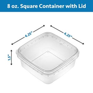 8-oz. Square Clear Deli Containers with Lids | Stackable, Tamper-Proof BPA-Free Food Storage Containers | Recyclable Space Saver Airtight Container for Kitchen Storage, Meal Prep, Take Out | 20 Pack